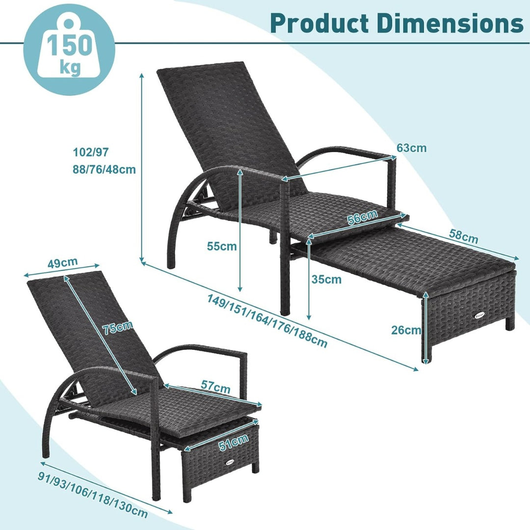Patio Chaise Lounge with 5-Level Adjustable Backrest-Brown - TidySpaces