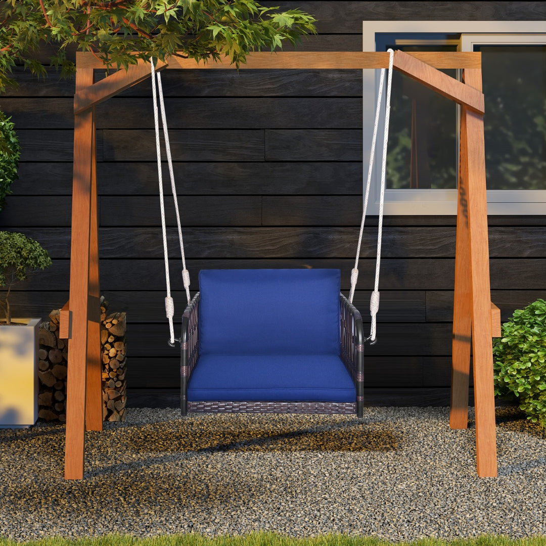 Patio Porch Swing Chair with Back and Seat Cushion for Patio Balcony Backyard-Navy