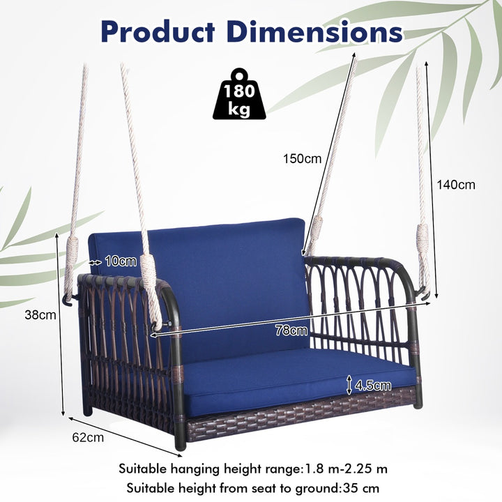 Patio Porch Swing Chair with Back and Seat Cushion for Patio Balcony Backyard-Navy