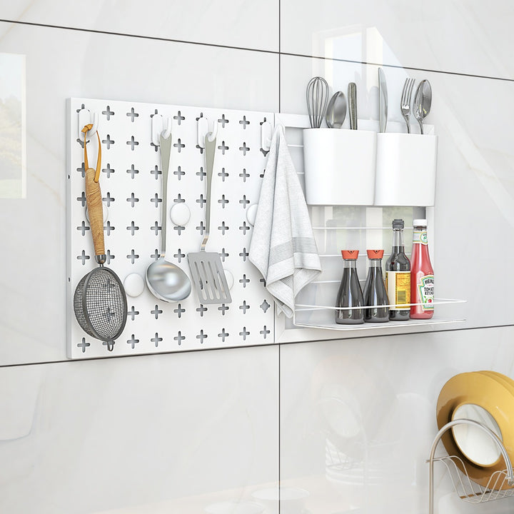 Pegboard Combination Wall Organizer Kit with 2 Pegboard Panels and Storage rack