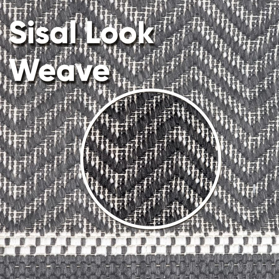 Outdoor Indoor Reversible Rug Quality Woven Soft  Sisal Look Weave Black White Cream Colour