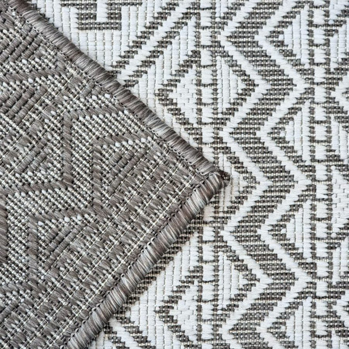 Outdoor Indoor Rug Beige and Cream Reversible Quality Mat Diamond Geometric Design