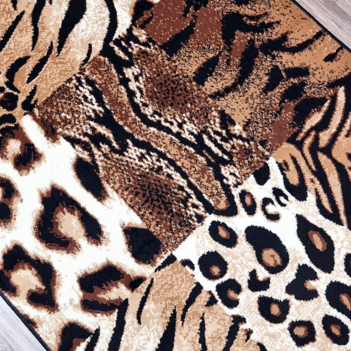 Safari Beige Rug Geometric Check Animal Print - TidySpaces