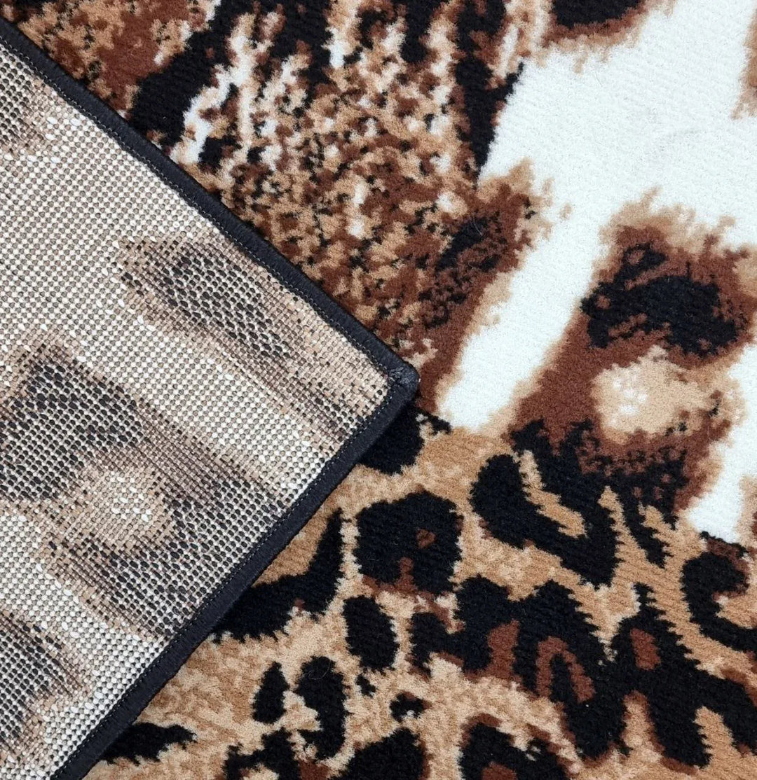 Safari Beige Rug Geometric Check Animal Print - TidySpaces