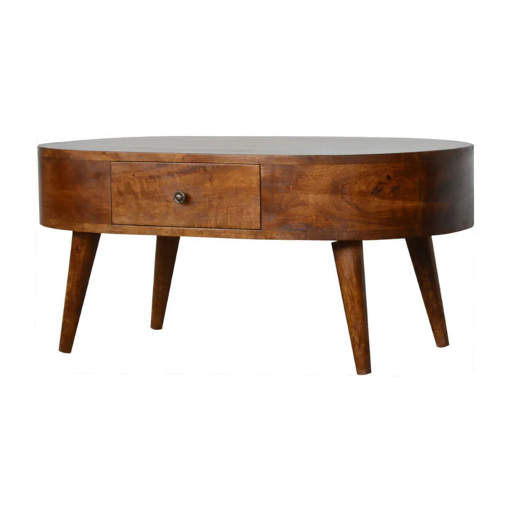 Chestnut Rounded Coffee Table - TidySpaces