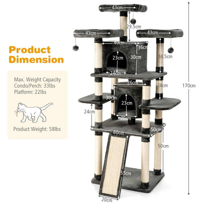 Cat Tree Condo wth Scratching Poles and Board