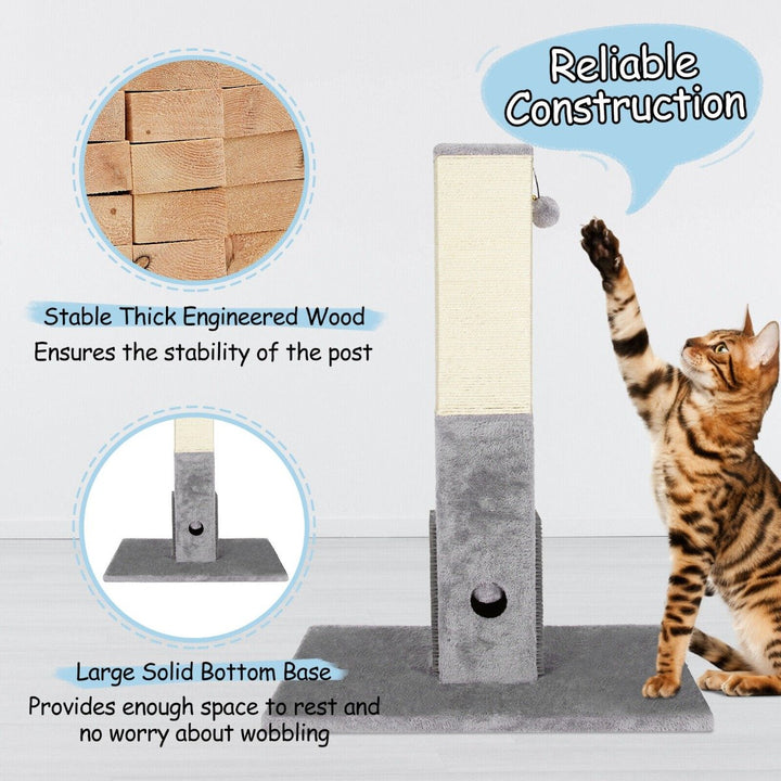 79cm Tall Cat Scratching Post with Balls Massage Brush and Carpet Base-Grey