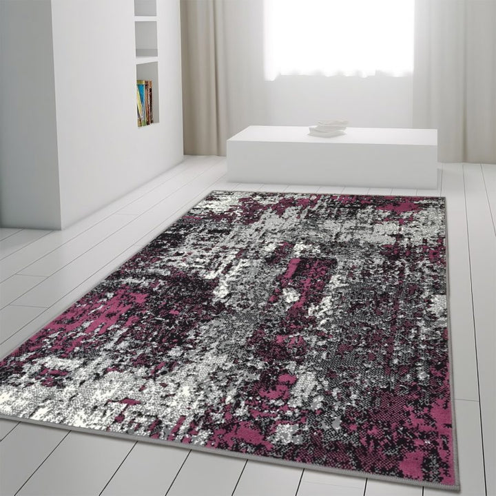 Marble Abstract Rug Grey Purple Distressed Pattern Soft Carpet Grey Purple - TidySpaces