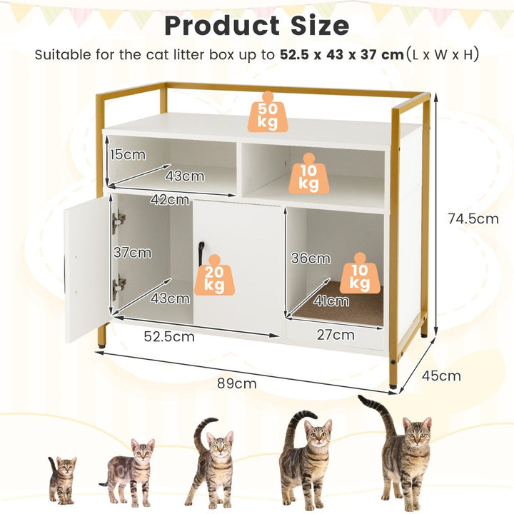 Wooden Cat Litter Box Enclosure with Compartments and Scratching Board