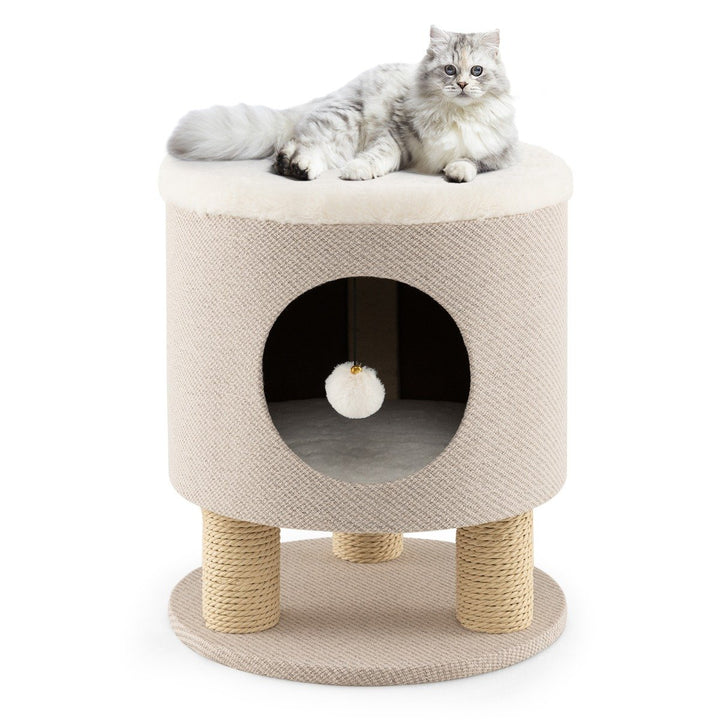 Cat Condo Stool for Indoor Cats with Scratching Posts and Plush Ball Toy