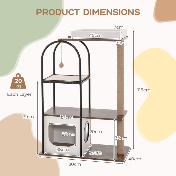 118 cm Tall Cat Tree Tower with Metal Frame