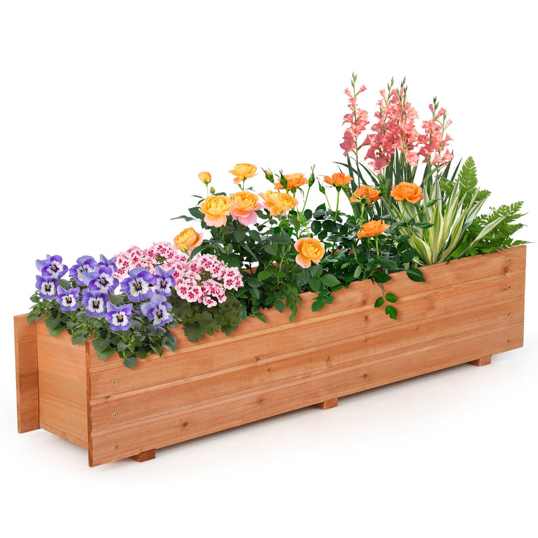 Fir Wood Planter Box with 2 Drainage Holes and 3 Added Bottom Crossbars-Orange - TidySpaces