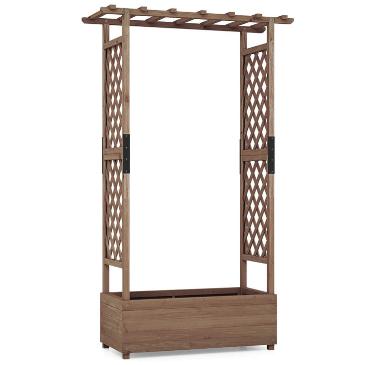 Raised Garden Bed Fir Wood Planter Box with 2-Sided Trellis and Hanging Roof