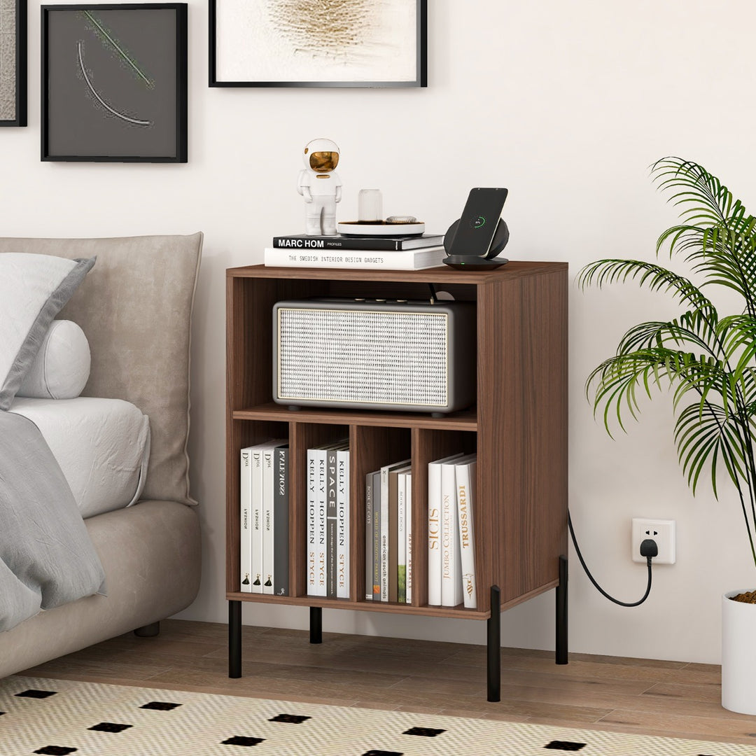 Record Player Stand with Charging Station and 5 Storage Compartments - TidySpaces