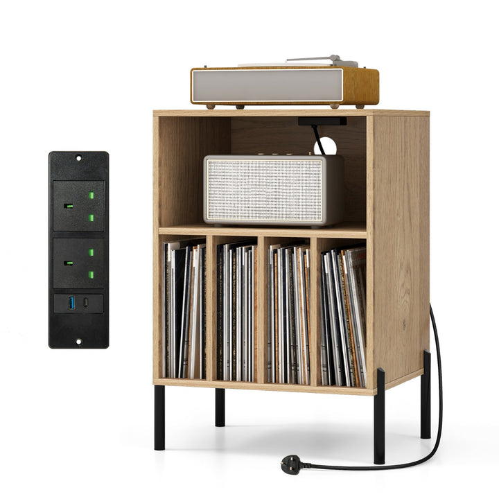 Record Player Stand with Charging Station and 5 Storage Compartments - TidySpaces