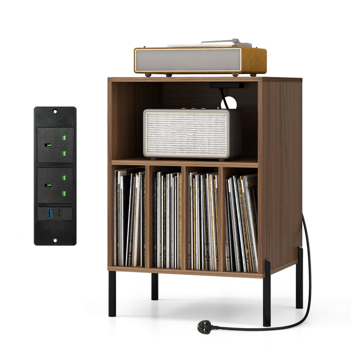 Record Player Stand with Charging Station and 5 Storage Compartments - TidySpaces