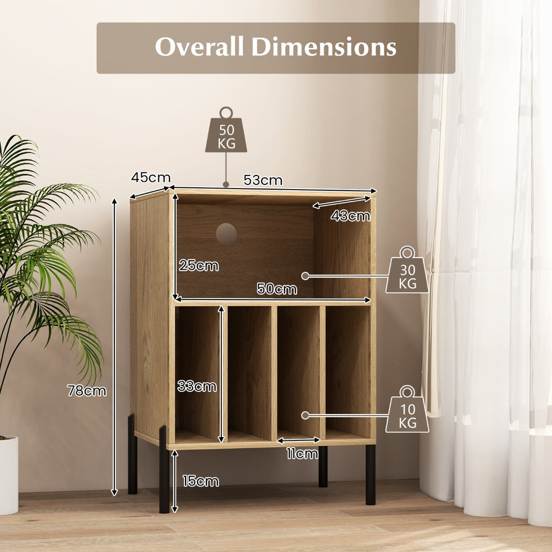 Record Player Stand with Charging Station and 5 Storage Compartments - TidySpaces