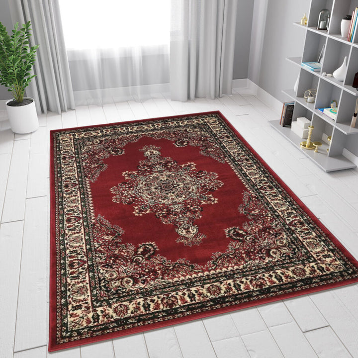 Red Beige Green Traditional Rug Vintage Oriental Style Red Beige Green - TidySpaces