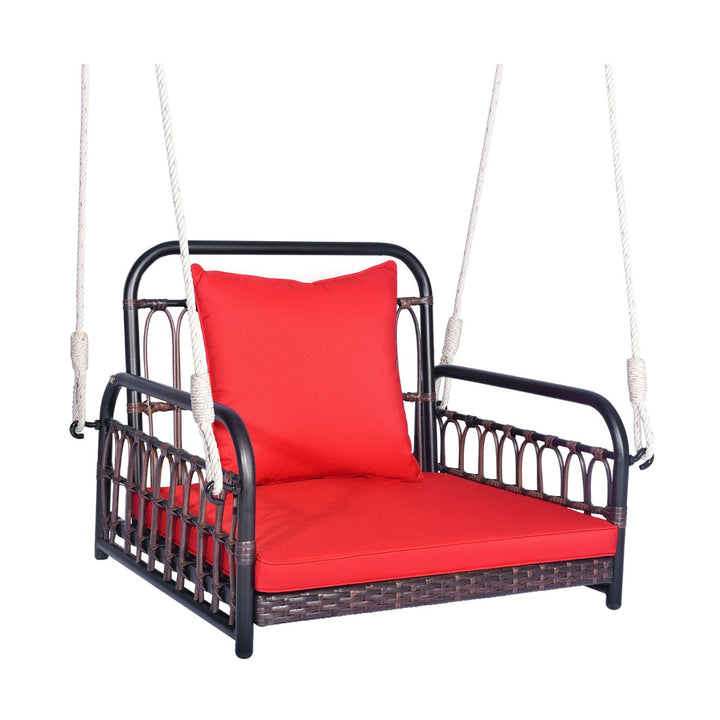 Hanging Porch Swing Chair with Back & Seat Cushion-Red