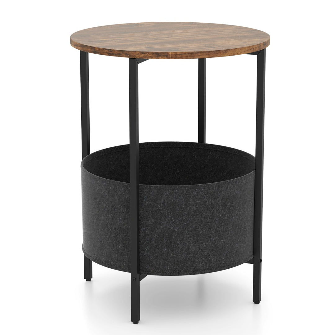 Round End Table for Small Space with Removable Fabric Basket and Metal Frame - TidySpaces