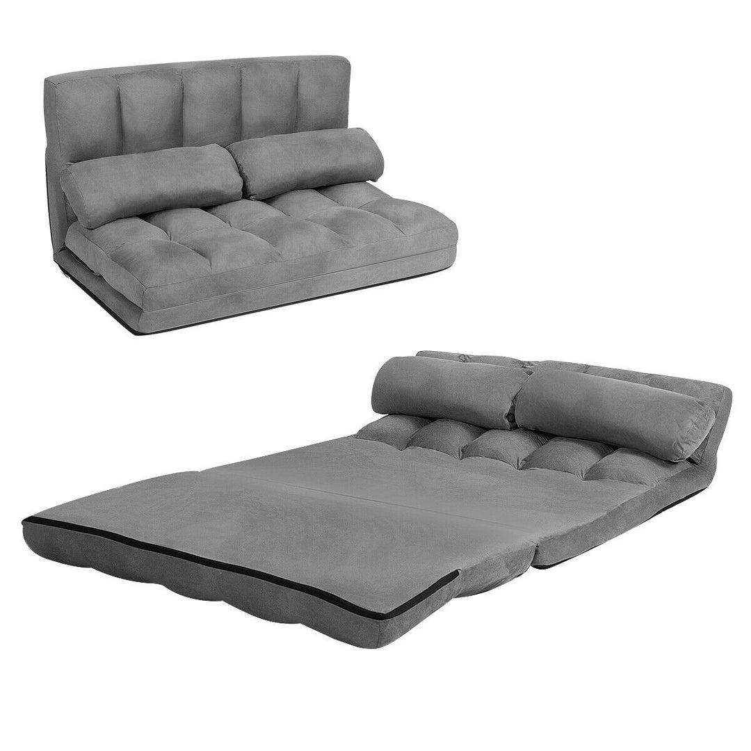 2 in 1 Folding Floor Lazy Sofa Bed with 6 Adjustable Seat Positions and 2 Pillows