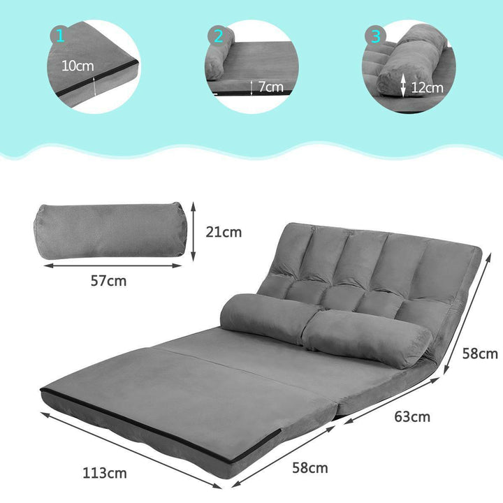 2 in 1 Folding Floor Lazy Sofa Bed with 6 Adjustable Seat Positions and 2 Pillows