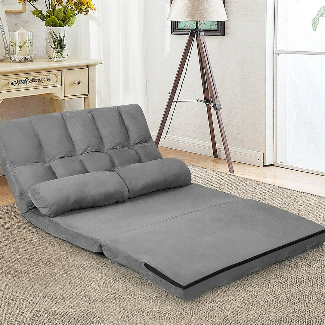 2 in 1 Folding Floor Lazy Sofa Bed with 6 Adjustable Seat Positions and 2 Pillows