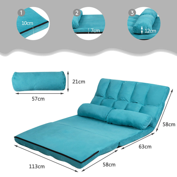 2 in 1 Folding Floor Lazy Sofa Bed with 6 Adjustable Seat Positions and 2 Pillows