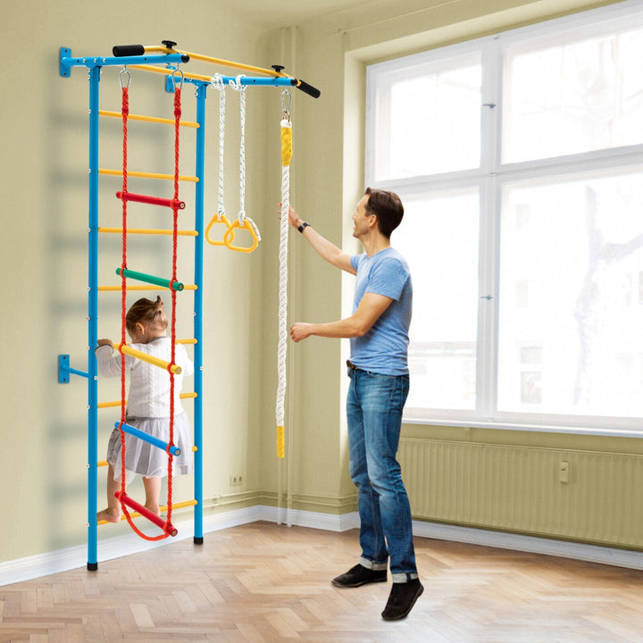 Swedish Ladder Set with Climbing Frame Pull up Bar Ropes and Rings - TidySpaces