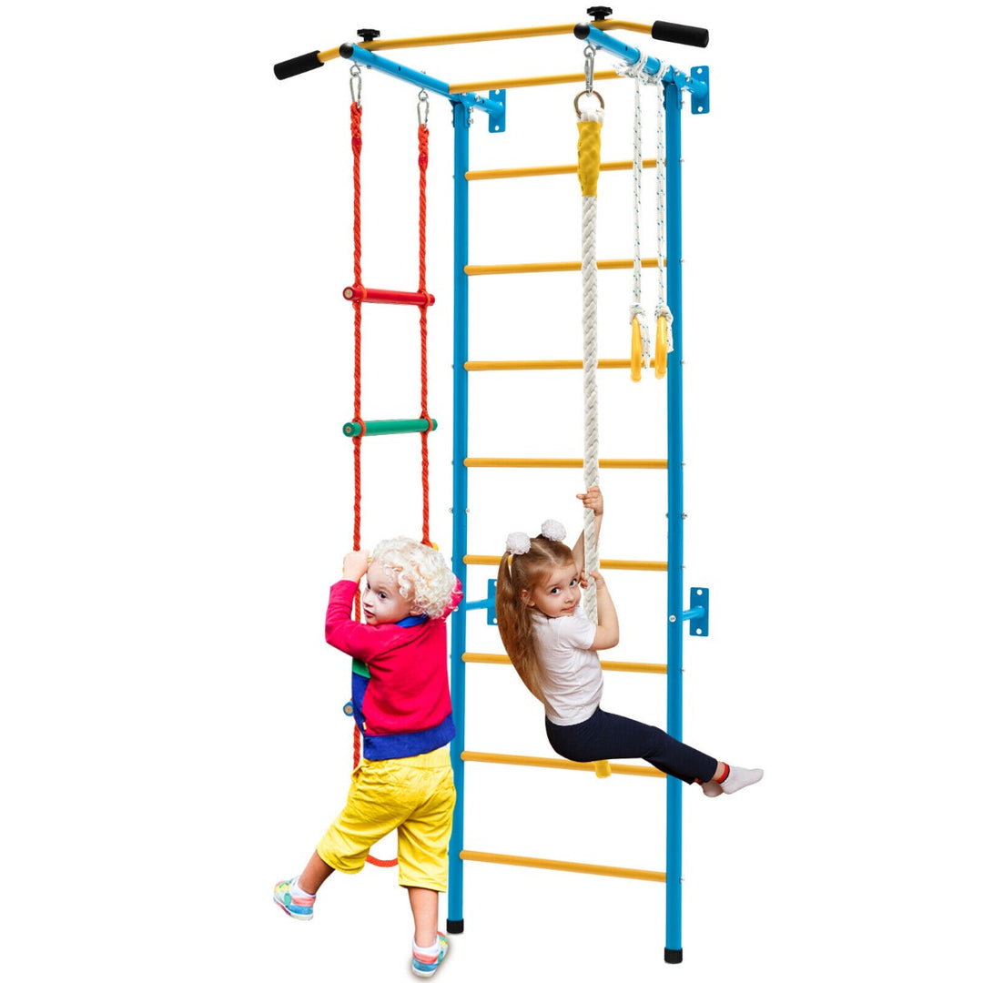 Swedish Ladder Set with Climbing Frame Pull up Bar Ropes and Rings - TidySpaces