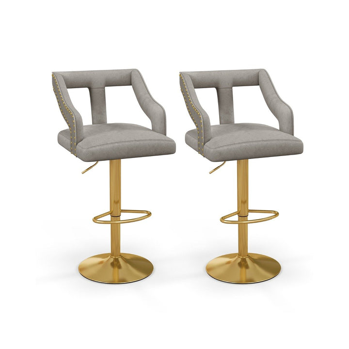 Set of 2 Bar Chairs with 2-Layer Electroplated Metal Base and Anti-Slip Ring-Grey