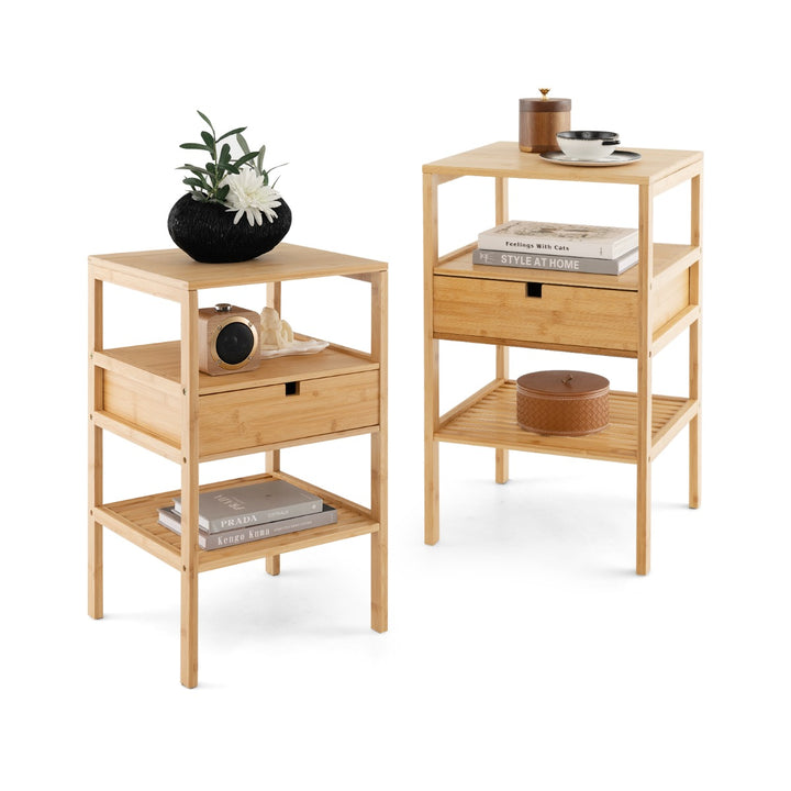 Multipurpose Bamboo Nightstand with Storage Drawer and Slatted Shelf-Natural - TidySpaces