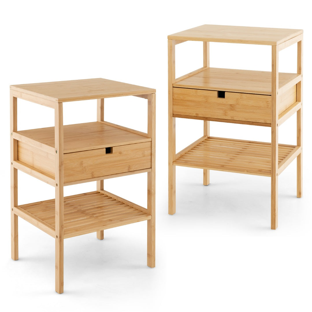 Multipurpose Bamboo Nightstand with Storage Drawer and Slatted Shelf-Natural - TidySpaces