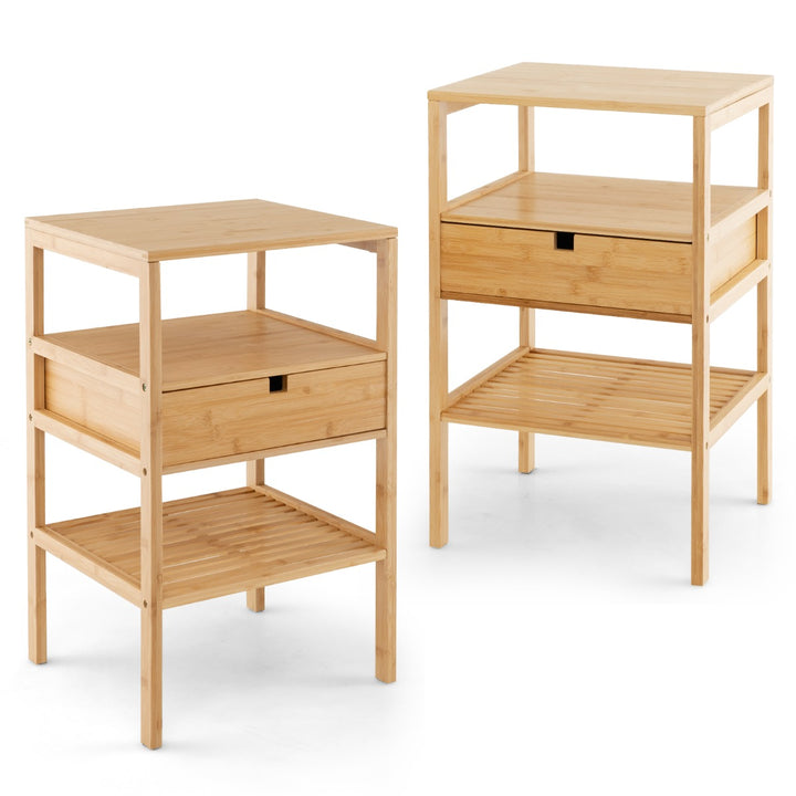 Multipurpose Bamboo Nightstand with Storage Drawer and Slatted Shelf-Natural - TidySpaces