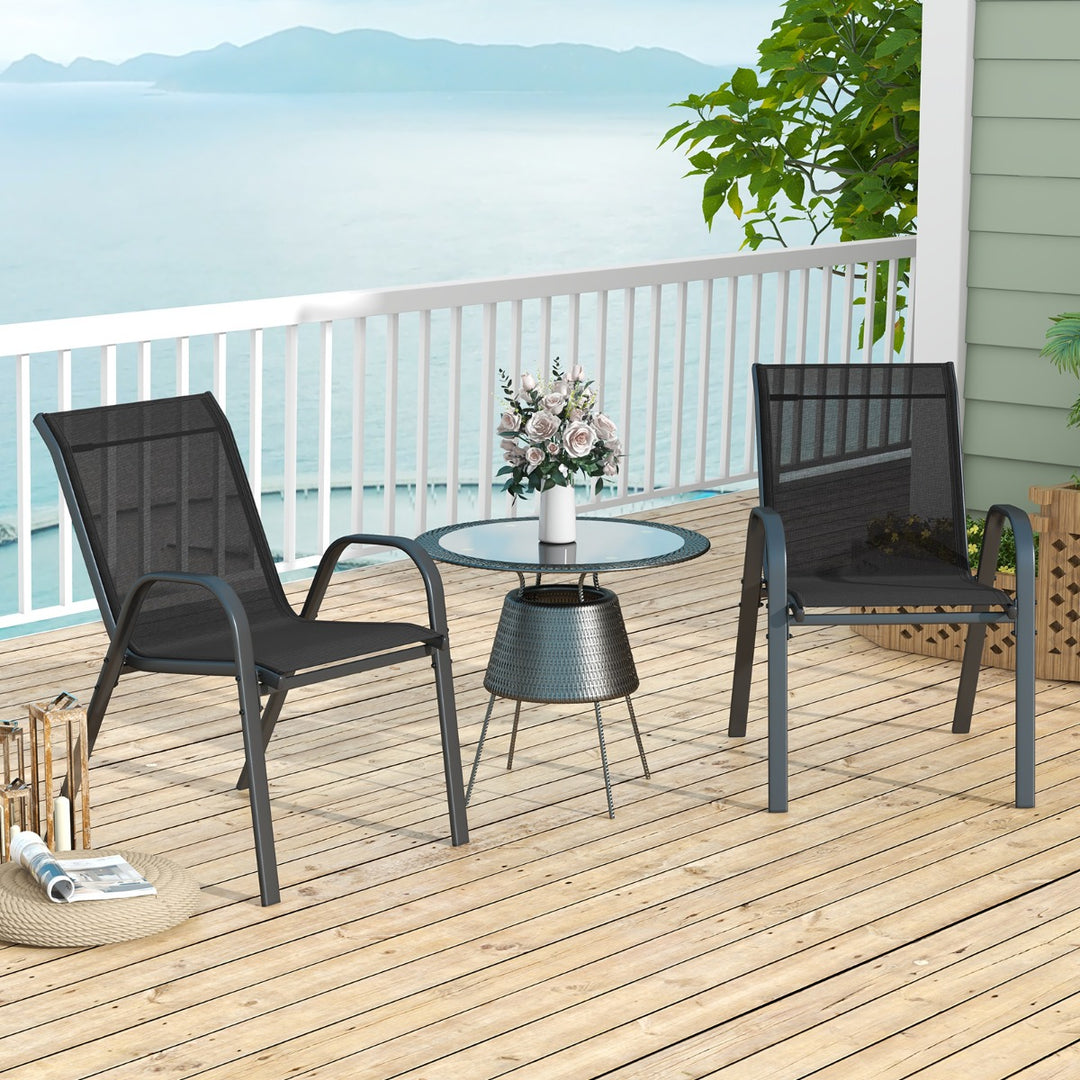 Set of 2 Patio Stackable Metal Dining Chairs with Armrests