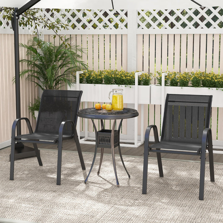 Set of 2 Patio Stackable Metal Dining Chairs with Armrests