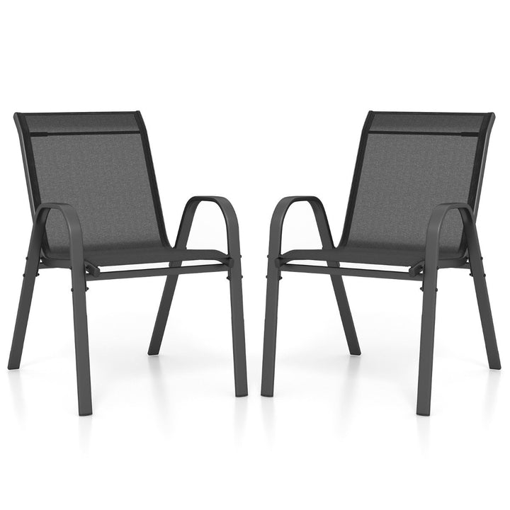 Set of 2 Patio Stackable Metal Dining Chairs with Armrests