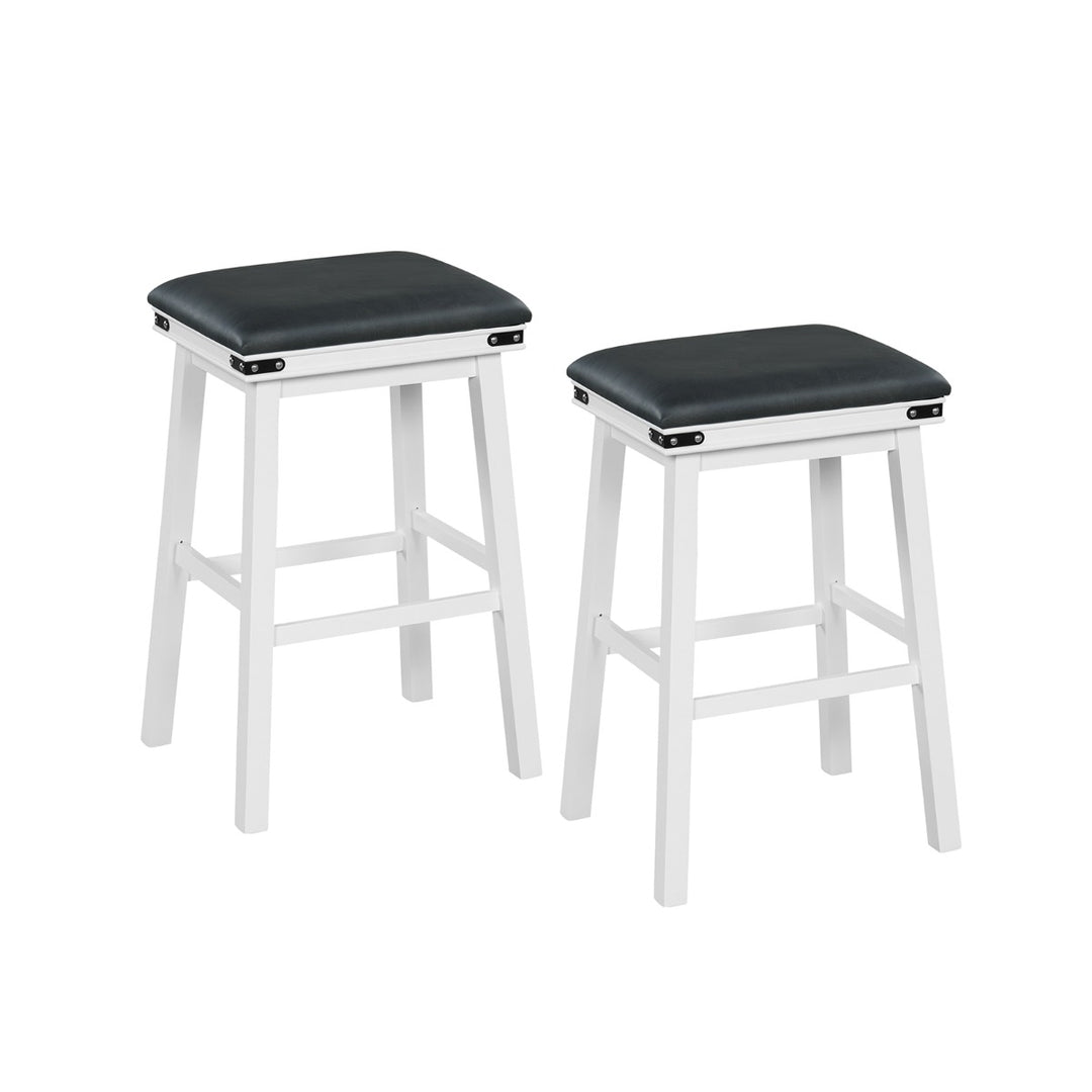 Set of 2 Upholstered Bar Stool 76cm Backless Height Bar with Footrest White - TidySpaces