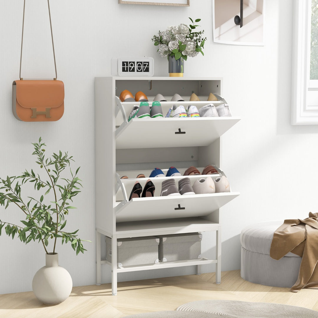 Shoe Storage Cabinet with 2 Flip Drawers and Adjustable and Removable Shelves