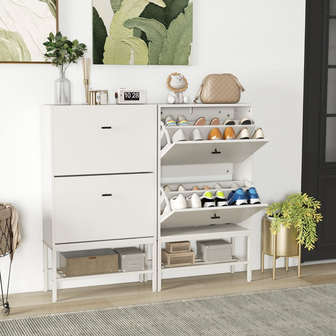 Shoe Storage Cabinet with 2 Flip Drawers and Adjustable and Removable Shelves