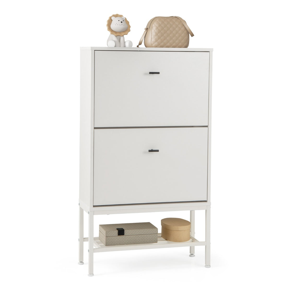 Shoe Storage Cabinet with 2 Flip Drawers and Adjustable and Removable Shelves