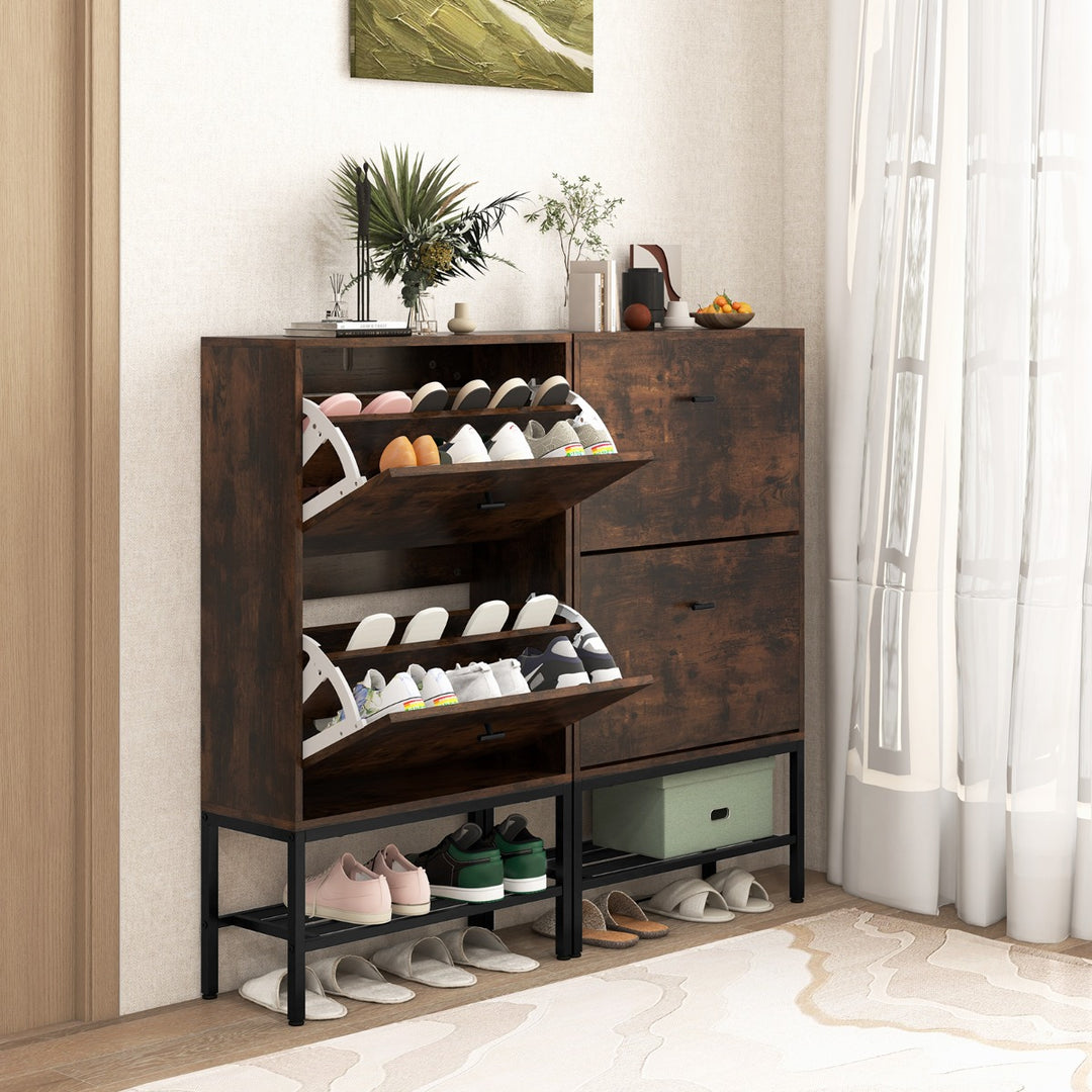 Shoe Storage Cabinet with 2 Flip Drawers and Adjustable and Removable Shelves