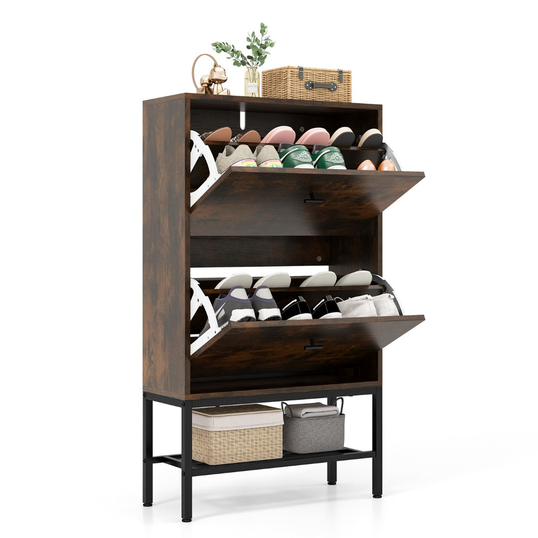 Shoe Storage Cabinet with 2 Flip Drawers and Adjustable and Removable Shelves