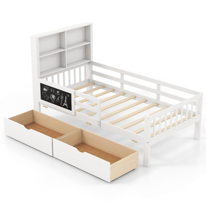 Single/Double Size Bed Frame with 2 Storage Drawers White - TidySpaces