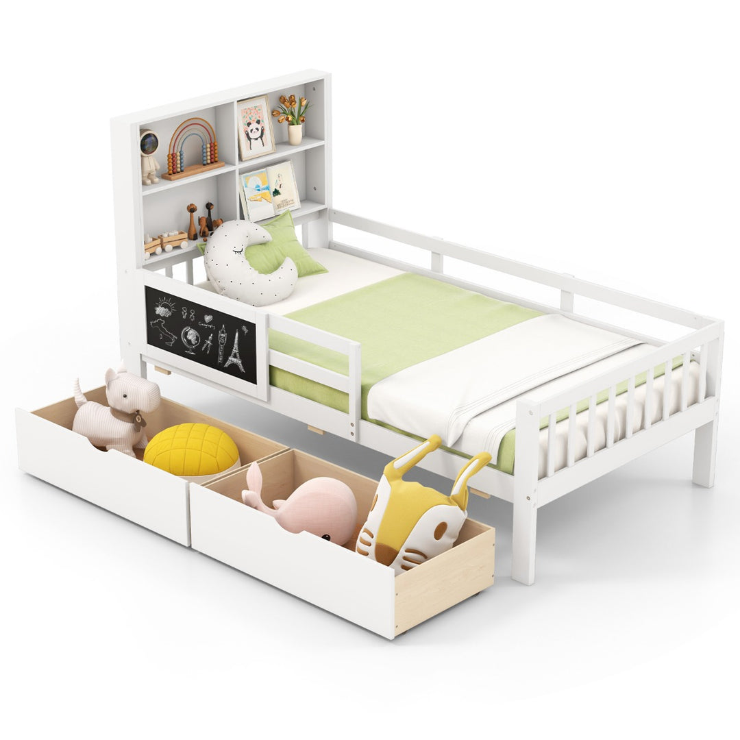 Single/Double Size Bed Frame with 2 Storage Drawers White - TidySpaces