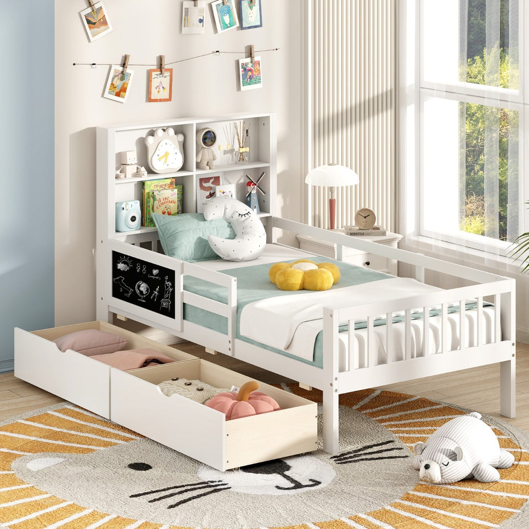 Single/Double Size Bed Frame with 2 Storage Drawers White - TidySpaces