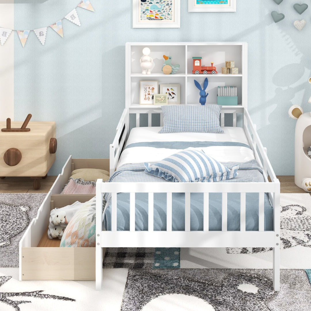 Single/Double Size Bed Frame with 2 Storage Drawers White - TidySpaces