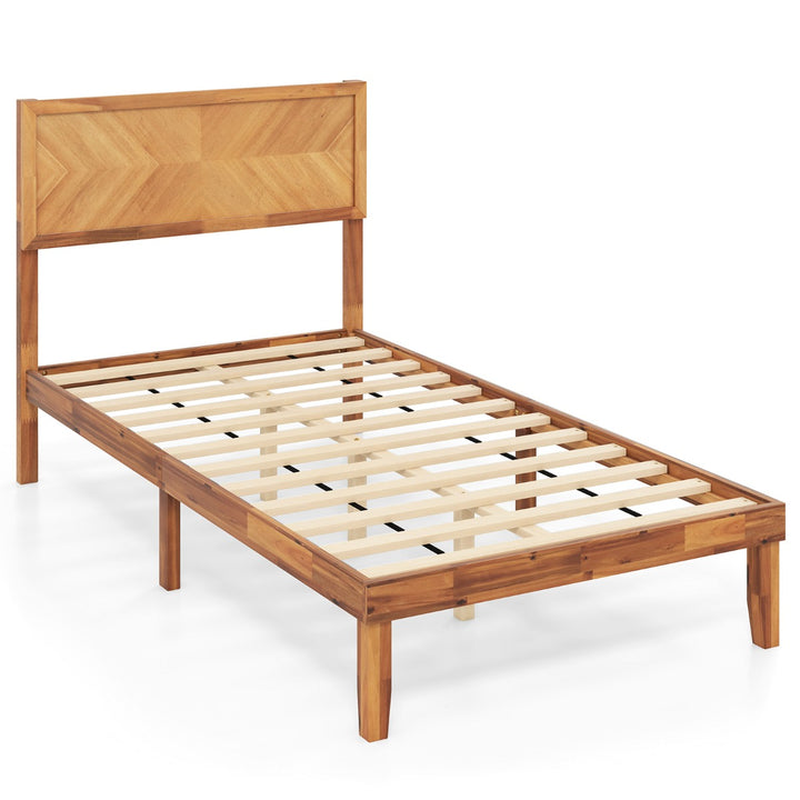 Mid-Century Acacia Wood Bed Frame with Headboard