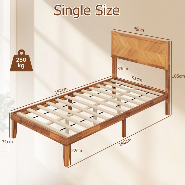Mid-Century Acacia Wood Bed Frame with Headboard