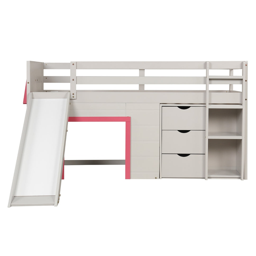 Single Size Pine Wood Loft Bed with Slide and Ladder and Game House